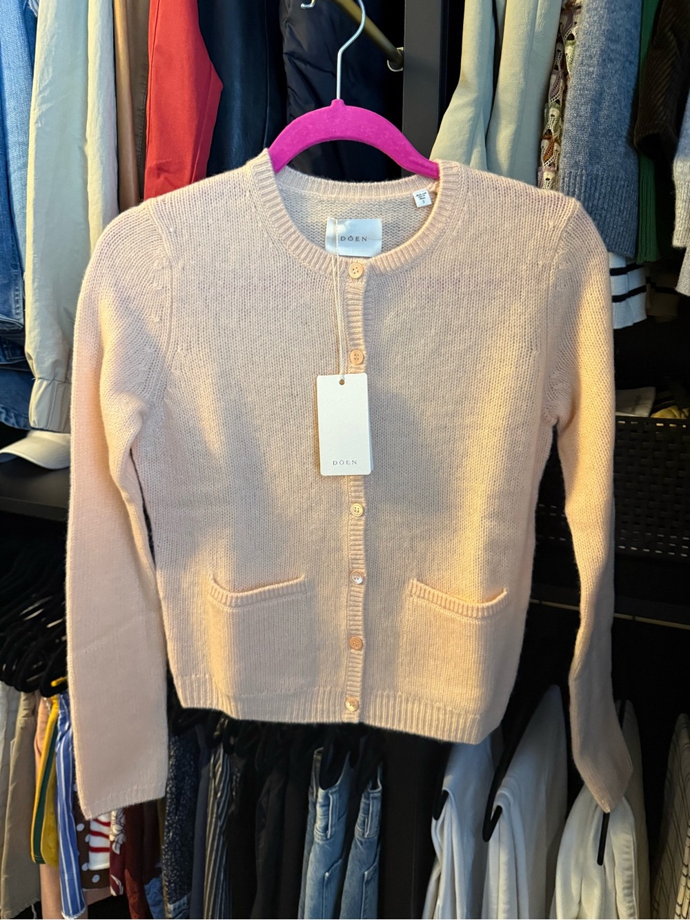 Doen Soft Blush Cashmere Knit Button-Front Cardigan